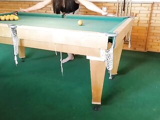 ts shemale in a billiard club learns to drive balls into a gap)