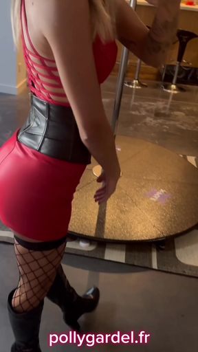 Submissive to our pleasures, I get whipped to suck him and get fucked. Polly Gardel, porn actress, turns you on all in red and leather