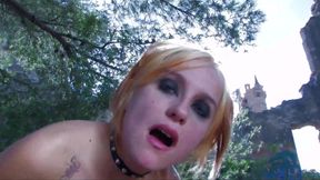 Latina babe and white girl getting slammed outdoors