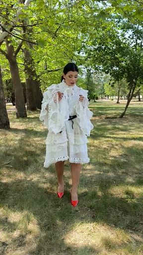 walking in white dress