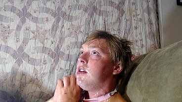 sissy fag facefucked and degraded with cum on face