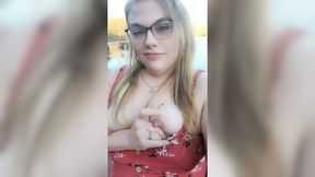 Chubby blonde bbw in dress shows big nipples and thick pussy🌮️ while walking outside in nature