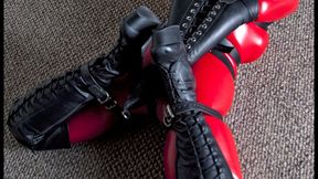 Nadia White Red Catsuit Lace Boots Armbinder Muzzlegag Pt 2 HD mp4