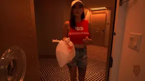 Who ordered doorsmash!? Katie Kinz delivers her huge natural tits on-demand
