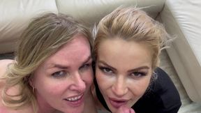 sexy blondes women share some creampie pussy in a hot hardcore foursome