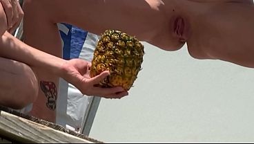 She fills pineapple with piss squirt for him urine drench