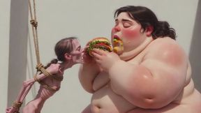 Intense Feeding Session - SSBBW Humiliates and Fattens Thin Girl