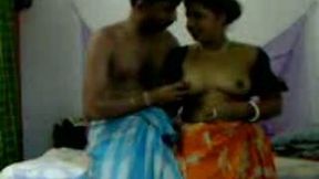 Chubby Indian wife in orange saree is ready to have sex