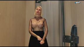 I really want to fuck &mdash;  will you fuck me in the fitting room? Young blonde shows big tits in the fitt