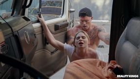 Buxom slut Brandy Renee gets fucked inside and outside the car