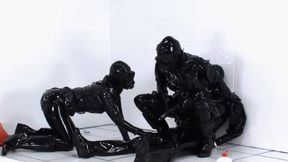 Hard And Heavy Rubber Lesbian Trio - Part 2 of 2 - Fucking with Strap-On And Pissing