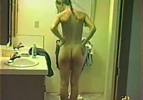 Amateur housewife lathers herself up in the bathtub