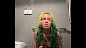 Wetkittycity stripping in a public bathroom and taking a piss