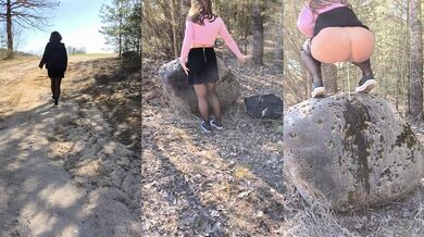 A Baltic girl urinates juicyly with a large stream while stepping on a stone.
