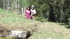 Wild outdoor Oktoberfest gangbang with a threesome