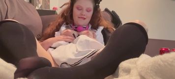 Submissive Maid Fucks and Squirts with Ball Gag