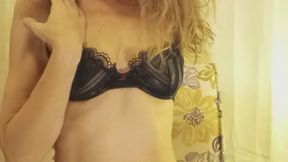 Grace Dickerson strip tease and naughty play in sponge Bob socks.