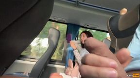 Public bus POV handjob climax with Katty West