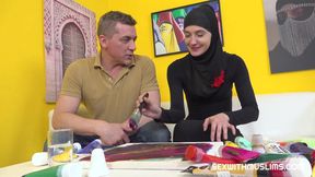 Sexy babe in hijab swapped a brush for a dick