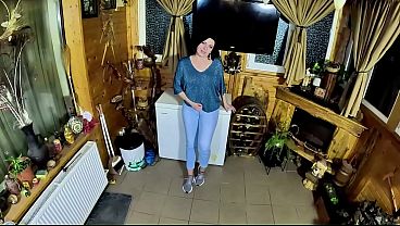 Cameltoe MILF Twerks in Jeans Blowjob and Cum on Puffy Jacket