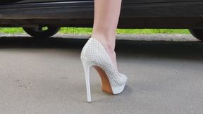 Shoeply with sexy Anastasia and her sweet feet in high heels, shoeplay, high heels dangling