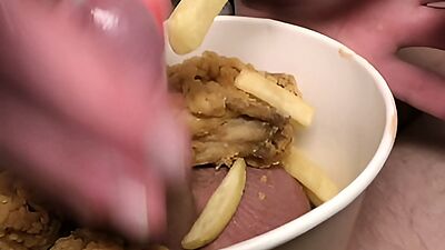 Food Fetish Blow Job in Chicken and Fries and Eat this with Taste