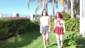 One blonde, one brunette, and a hard white cock are best friends in bed