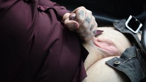 Solo tattoed guy masturbating in car &mdash;  ALMOST GOT CAUGHT &mdash;  people drove by me