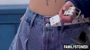 Stepsisters Caught with Sex Machines Join Stepdad for Wild Threesome