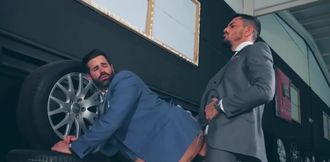 Men in sexy suits share insane hardcore anal shag at the garage