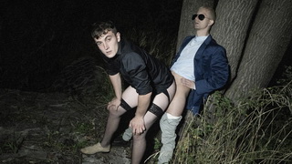 A piss in the woods turns into a wild fuck