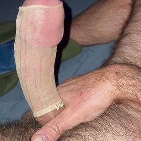 Nylon sock stroke and leak and CUM