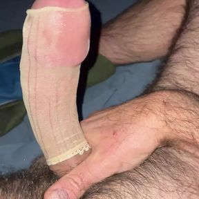 Nylon sock stroke and leak and CUM