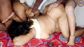 Indian Desi Sister-in-law's Hard Fuck by Both Stepbrothers Together Two Women on Camera Full Open Sex