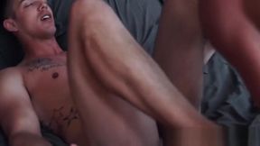 Juicy muscular hunk anally drilled by a young inked jock
