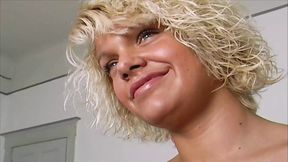A curvy body blonde from Germany loves getting her tits sprayed