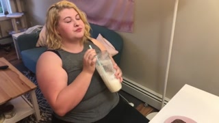CHUBBY BBW TEEN GULPS DOWN ENTIRE WEIGHT GAIN SHAKE AND DESSERT