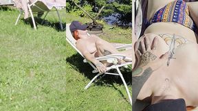 big tits hot wife caught sunbathing while out camping