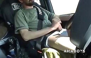 Str8 French trucker jerks his cock while driving