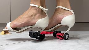 Cars crush, high heels stuck, stilettos crush, wrecked high heels, wrecked sandals, high heels sandals crush, high heels stomping, high heels bending