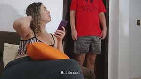 Step-mom suddenly gets a cock in her face and sucks until cumshot.