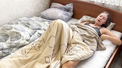 Stepsister caresses her tight pussy. Sweet creampie.