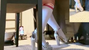 Twirling And Aggressive Piano Pedal Pumping: High Socks & Stilettos VS Boots & Sexy Bare Thighs Shaking