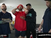 Beefy Stud Railed By 3 Hot Hunks During Game Night - Bruce Jones, Grayden Hall - RagingStallion