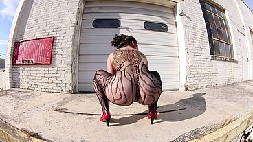Thong leotard - exhibitionist on the docks
