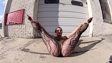 Thong leotard - exhibitionist on the docks