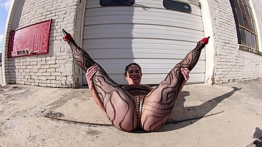 Thong leotard - exhibitionist on the docks