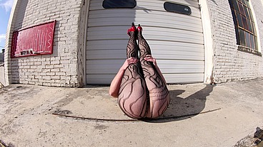 Thong leotard - exhibitionist on the docks