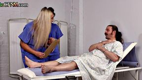 CFNM femdom nurses help patient in 3some to sample cum