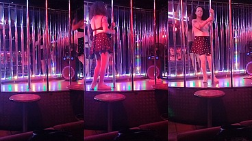 Tgirl pornstar Nikki Montero at the nightclub topless for str8 customers